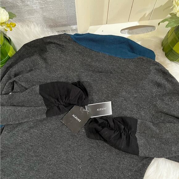 NEW Alfani Colorblock Cowl Neck Ruched Layering Tri-Tone Relaxed Sweater M NWT - Picture 12 of 14